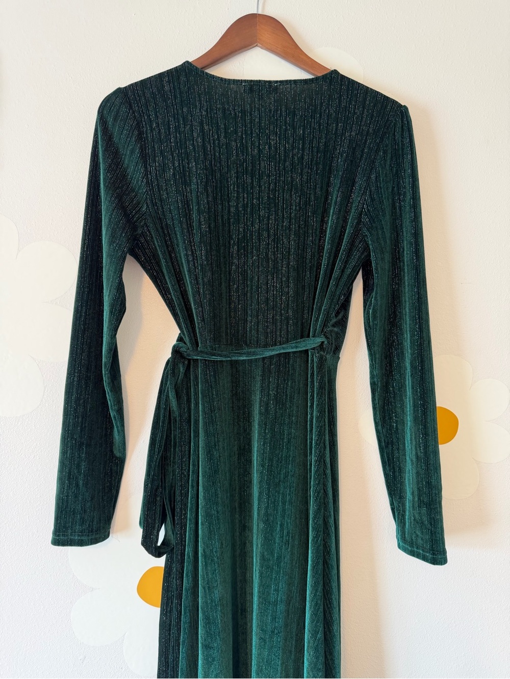 EUC Baltic Born Serena Shimmer Velvet Wrap Maxi Dress Metallic Forest Green - Picture 9 of 14